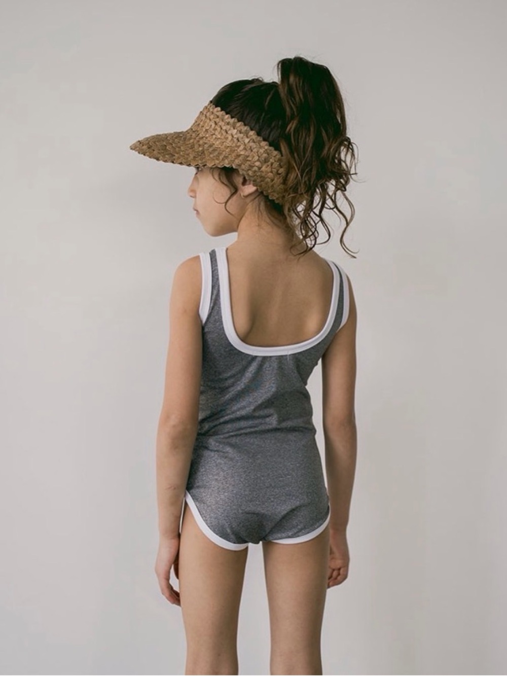 Haven Kids Swimsuit Charcoal Grey Kids One-Piece with White Trim